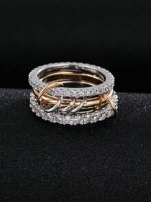 1 pieza Anillo de tres capas con estilo de lujo, incrustado con microcubos de circonita cúbica de cobre, joyería de moda adecuada para adolescentes y adultos, mejor regalo para familiares y amigos