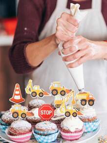 12 STÜCK Bau-Fahrzeug Cupcake Topper, Bau-Cupcake Topper Auto Bagger Kuchen Dekoration, Geburtstags-Party Kuchen Dekoration Feiertagsparty Zubehör