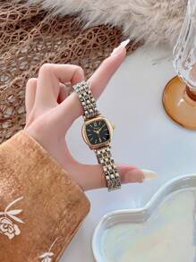 1pc Stainless Steel Strap Women Square Bracelet Watch, Elegant & Versatile, Shell Dial, Multi-Function, Suitable For Daily Wear
