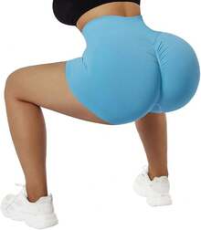 Shorts de cintura alta sin costuras para entrenamiento - 3" Azul cielo - Ver 4