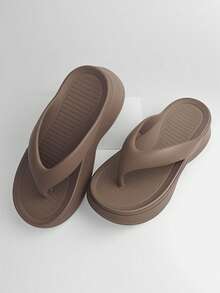 Women's 8cm Platform Fashion Elegant Flip Flops Comfortable Casual Slip On Sandals Suitable For Rainy Season, Beach And Vacation - Brown - View 2