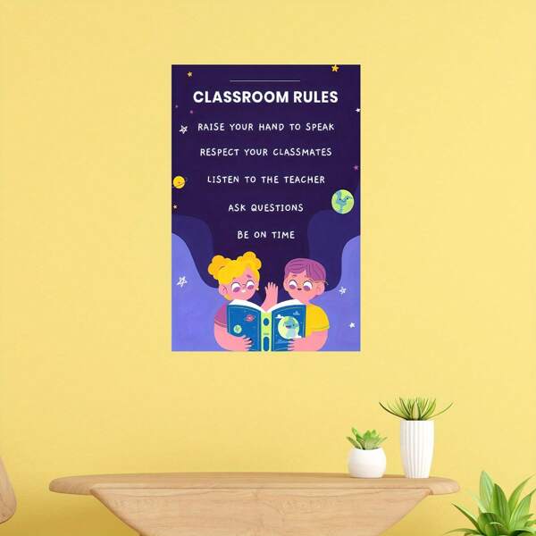 1pc Classroom Rules Wall Decal - Modern PVC Sticker With Cartoon Characters, Colorful Classroom Decor Suitable For Teenage Rooms, Study Areas Or Living Rooms, No Frame Required, Classroom Decoration School Supplies, Back To School