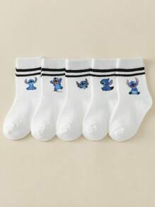5 Paar Kinder weiße Socken mit bedrucktem Strickmuster, knöchelhoch, unisex
