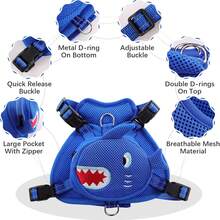 Shark Pattern Dog Backpack Harness, Anti-Pulling Dog Backpack With D-Ring, Suitable For Small And Medium Dogs, Adjustable Chest Strap Backpack For Travel, Camping, Hiking - Blue - View 3