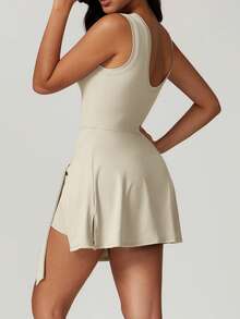 Blaosn Women's Athletic Tennis Golf Dress Solid Backless 2 In 1 Knot Front Sports Dresses,Sporty Sleeveless Round Neck Wrap Short Dress For Workout, Ladies Sportswear For All Seasons - 杏色 - 查看 2