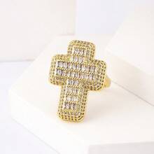 1 件可调节 18K 镀金铜锆石十字架戒指，独特简约设计，适合作为派对/送给爱人/朋友的礼物