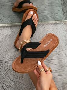 Kate Miuch Spring/Summer New Vintage Style Lightweight Breathable Open Toe Black & Flat Sandals, Suitable For Outdoor Wear, Elegant & Comfortable Casual Personalized Simple Beach Travel Holiday Sandals, Women Flat Flip Flops, French Street Style Sweet Black Outdoor Multifunctional Non-Slip Slide Slippers, Indoor Home Women Slippers