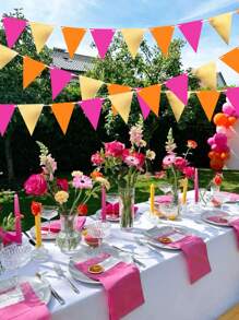 3m/9,84ft Décorations de fête rose vif orange et or, fête rose et orange pour fanion, bannière de triangle en papier, guirlande de drapelets, serpentins pour mariage, anniversaire, fête de mariage, douche de bébé, décoration de la maison, extérieur et jardin