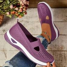 New Stylish Knitted Mesh Breathable Women's Casual Shoes For Summer. Lightweight, Comfortable And Fashionable Athletic Women's Shoes, Suitable For Daily Outings And Sports. - 紫色 - 查看 2
