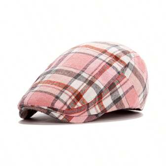 1pc Classic Plaid Beret Cap For Men, Casual Newsboy Hat Vintage British Style, Spring/Summer