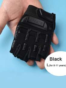 1 Par de Guantes de Medio Dedo para Niños de Verano - Resistentes al desgaste, Antideslizantes, Guantes para Deportes al Aire Libre, Apropiados para Patinaje, Correr, Senderismo - Negro, con Diseño Verde y de Camuflaje, Tejido de Punto, Cremallera, Equipo para Exteriores | Guantes de Camuflaje | Textura de Punto, Guantes para Niños
