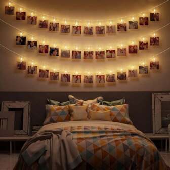 1 stuk fotolamp, lichtsnoer, koperen lichtsnoer voor aan de muur, 10M100LED lichtsnoer, 40 clips, geschikt voor winkelcentra, bars, slaapkamers, feesten en bruiloften. Hangende foto's, wanddecoratie, werkt op batterijen, slinger, slaapkamer, familiefeest, bruiloft, kerstdecoratie, het beste voor Kerstmis (batterij niet inbegrepen).