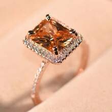 1 pieza Anillo de lujo chapado en oro rosa con circonita cúbica con chispas incrustada, accesorio elegante para mujer, apto para fiesta, compromiso, boda y otras ocasiones