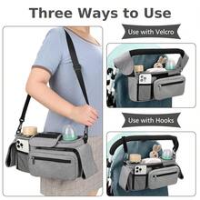 Universal Stroller Organizer With Insulated Cup Holder Detachable Phone Bag And Shoulder Strap, Stroller Bag Caddy Organizer Accessories Fits For , Baby Jogger, Britax Strollers - Grey - View 5