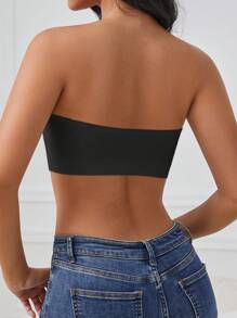 1 pieza Camiseta sin tirantes de unicolor con cierre delantero, copa suave y cubiertas para pezones desmontables para mujer, se debe usar con las cubiertas para pezones