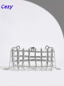 Cezy 1 pieza Bolso de mujer de acrílico - Correa para el hombro desmontable, tono plateado transparente, adecuado para boda, fiesta, gala nocturna y vestimenta formal, accesorio de boda, artículo esencial para fiestas