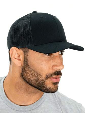 1入組男士黑色純色棒球帽，可調節空白網眼棒球帽，夏季風格適合戶外旅行