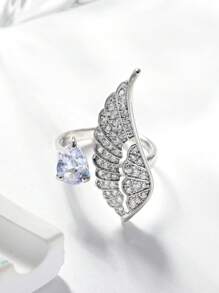 1 Piece Ladies Delicate And Elegant Angel Wings Women's Ring,Teardrop Zirconia With Luxury Rhinestones,Geometric Feather Design Opening Adjustable Ring,Summer Fashion Accessories,Jewelry Gifts For Daily,Vacation,Wedding,Party,Gift,Birthday,Valentine's Day Gift,Mom,Lover.