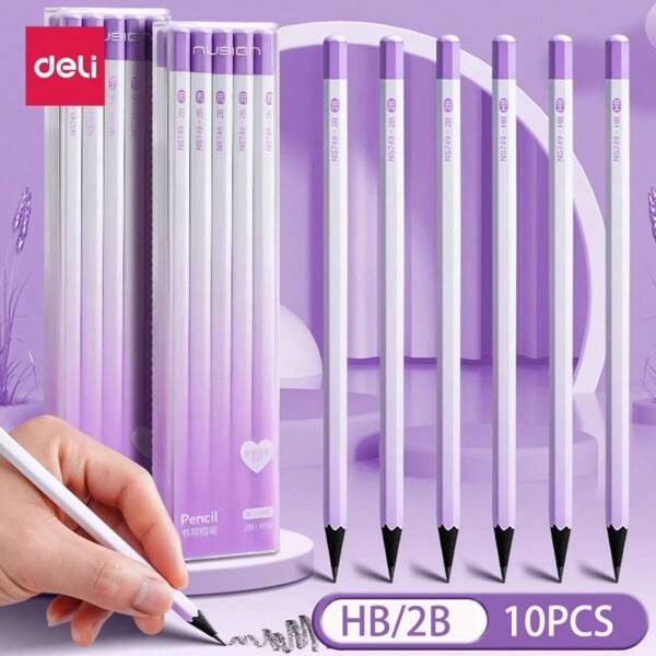 DELI 10pcs/Box Of Stylish Black Wooden Pencils, 2B Hexagonal Wooden Graphite Writing Pen, Box, Suitable For Students To Write, Draw, Professional Drawing, Office/Sketch Pencils