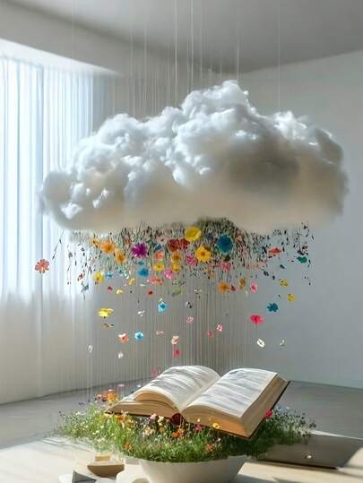 Decoración colgante bohemia con nube y 20 flores artificiales multicolor - Configuración manual DIY, sin necesidad de electricidad para bodas, cumpleaños, decoración de ambiente romántico interior/exterior, decoración del hogar bohemia