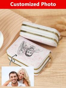 1pc Custom Picture Long Wallet,Personalized Picture Design Card Holder,Custom Picture Long Purse,Personalized Card Holder With Picture,Women's Credit Card Wallet, Large Capacity Multi Card Holder, Double Zipper Card Holder - White - View 3