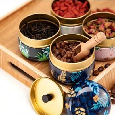 1pc Tea Caddy Storage Box Containers Cans Coffee Candy Snacks Small Tin Mini Portable Storage Boxes Sealed Jars Packaging Teaware