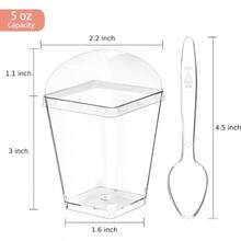 Paquete de 25 vasos de 5 onzas de postre con tapas con cúpula y cucharas, vasos de pudin de plástico con tapas, tarros individuales de parfait, pudín de plátano, gelatina, yogur, frutas, para fiestas - Claro - Ver 2