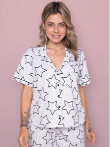 American Long Cotton Star Pajamas - Light Grey - View 2