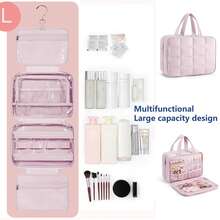 Travel Toiletry Bag With Jewelry Organizer, Hanging Travel Bag For Toiletries, Puffy Makeup Cosmetic Bag Organizer, Carry-On Travel Accessories Essentials - Hồng - Xem 2