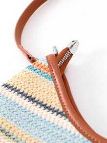 Fashionable Women's Adjustable Strap Multicolor Woven Crossbody Bag, Scratch-Resistant And Durable Fabric, Bohemian Style Weaving Purse Suitable For Commuting And Casual Outfit