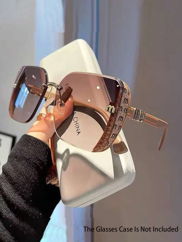 1pc Oversized Frame Women's Fashion Glasses Frameless Metal Letters Personalized Glasses Summer Vacation Travel Beach Accessories