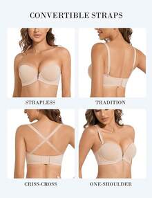 Strapless Bra Push Up Non Slip Deep V Plunge Underwire Bras For Women Super Padded Add 2 Cupshalloween - Màu be tốt - Xem 6