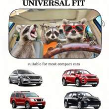 1pc Cute Raccoon Pattern Car Sunshade, Fashionable And Fun Auto Accessory, Made Of Polyester Fiber, Effectively Blocks UV Rays, Provides Heat Insulation And Privacy Protection, Foldable For Easy Storage