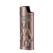 1 pieza Estuche de metal con relieve para encendedor de supervivencia en el campo de batalla, apto para encendedor BIC J6 de tamaño completo - Funda para encendedor de moda y duradera, estuche de metal con relieve de supervivencia en el campo de batalla, a prueba de viento, minimalista, vintage, duradero - Multicolor - Ver 4