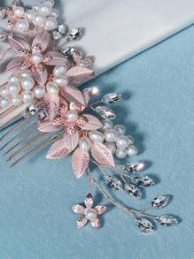 1 pièce Accessoire pour cheveux de mariée minimaliste avec perles et strass en or rose pour robe de mariée