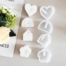 1pc Flower House Heart Rainbow Flower Vase Silicone Mold, Small Vase Decor, Aromatherapy Plaster Mold - White - View 3