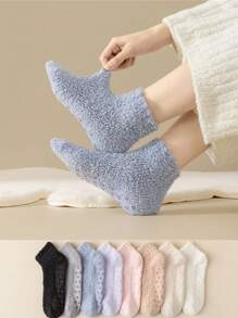 3 Pairs Random Women's Soft Coral Fleece Anti-Slip Ankle Socks, Warm Lining, Cozy Comfort Slippers For Indoor