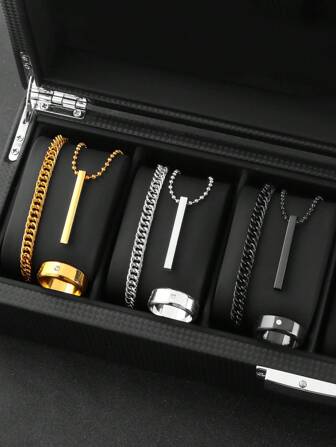 3pcs/9pcs Set Men's Hip-Hop Fashion Pendant Necklace, Bracelet And Ring, Suitable For Everyday Wear (No Box)