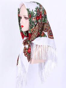 1pc Women's Traditional Print Headscarf Shawl, Versatile Warm Dust-Proof Face Cover Scarf, Women Everyday Head Wrap For Dress - Multicolor - View 30