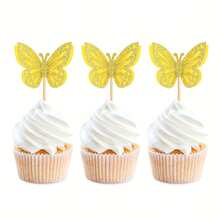 Creative Double Layer Hollow Butterfly Cake Toppers, Bakery Cupcake Dessert Table Decorations - Multicolor - View 9