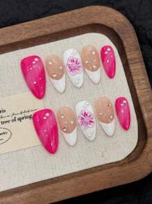 10PCS Middle Almond Handemade Press On Nails For Party And Daily , Red And White Colors, Beautiful, Easy To Wear10pcs Y2K Handmade Press On Nails,Summer Style,Suitable For Girls And Women Festivals Parties And Daily Wear