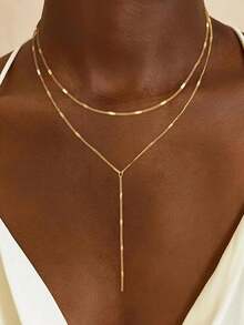 1 件欧美风格 Y 形双层女士项链 14k 镀金项链精致长项链套索金项链女士简约黄金首饰礼物