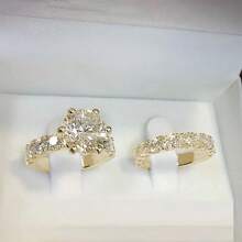 2pcs Glamorous Rose Gold Plated Women Engagement Rings With Shining Synthetic Cubic Zirconia, Ideal For Weddings, Parties And As A Perfect Valentine's Day Gift