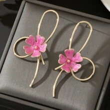 Neue Seidenband Schleife Metall Streifen Ohrringe für Frauen