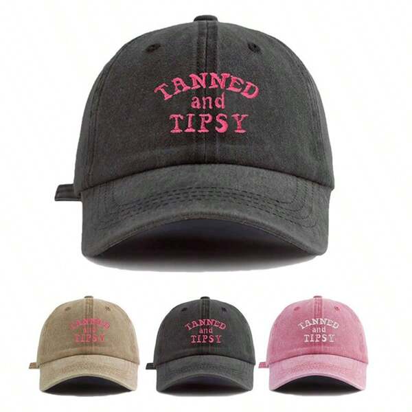 1pc Unisex "TANNED AND TIPSY" Embroidered Visor Baseball Cap