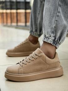 Men's Retro Fashion Solid Color PU Leather Lace-Up Casual Shoes, Daily Wear Student Versatile Commuter Unisex Outdoor Sports Skateboard Sneaker