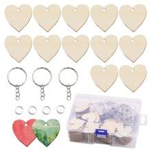 300 Stücke/100 Sets bunte Muster, inspirierende Phrase, herzförmige hölzerne Schlüsselanhänger zum selbst gestalten, Geschenk für Feiertage, Kleidung oder Taschendekoration
