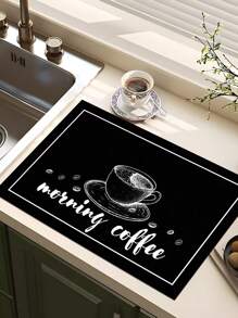 1pc Home Decor, Coffee Cup Printed Drain Mat, New Absorbent Kitchen Counter Drying Pad, Kitchen Dish Drying Mat - Dish Pad, Soft Diatomite Non-Slip Quick Dry Mat, Suitable For Kitchen Counter, Coffee Maker, Espresso Machine, Etc.