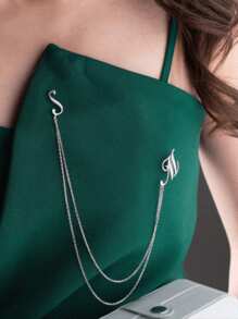 1pc Personalized Chain Letter Brooch, Men's Jewelry And Suit Customized Chain Brooch, Business Style, Groom Brooch, Groom Name Badge Wedding Gift, Engraved Christmas Gift, Stainless Steel Fashion Retro Minimalist