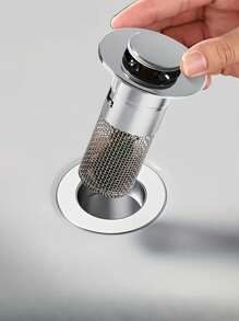1/2/4pcs Stainless Steel Sink Drain Stopper With Filter Basket, Press-Down Odor-Proof Mechanism, Bathroom Sink Drain Filter